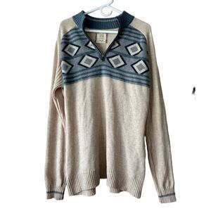 Vintage ECloths Henley quarter zip wool blend warm winter knit sweater preppy XL